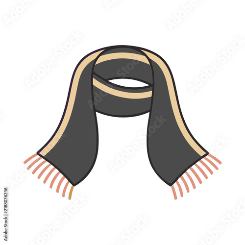 Fotografie Dark gray scarf with beige stripes and fringe