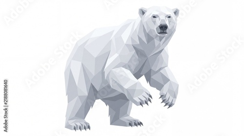 Majestic low poly arctic polar bear created with sharp geometric shapes rendered on white background