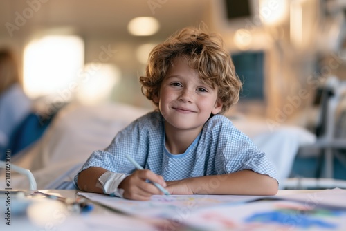 Young boy doing homework at a desk with books and papers, childhood learning, school study, concentration, education at home.
