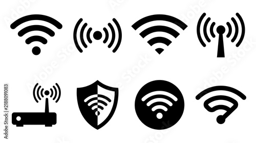 Cuadro en lienzo Set of black wifi and wireless network connection icons isolated on a white back