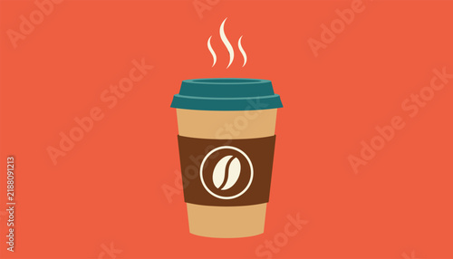 Flat vector illustration of a steaming coffee cup in a paper to-go container, perfect for cafes, breakfast, and lifestyle.