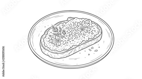 Hand drawn illustration of avocado toast on a plate