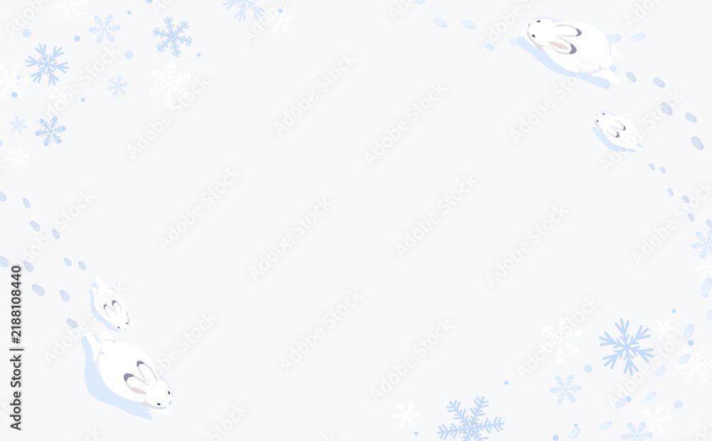 Naklejka premium うさぎが走る雪原のフレーム_横
