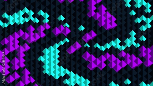 Abstract vibrant purple and cyan pixel grid block background animation