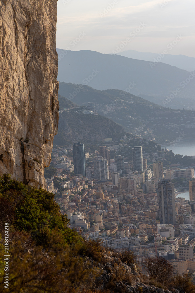 Fototapeta premium Panoramic View of Monaco from Tête de Chien, French Riviera, France