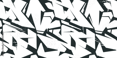Abstract Graffiti Seamless Pattern With Dynamic Shapes And Grunge Paint Textures