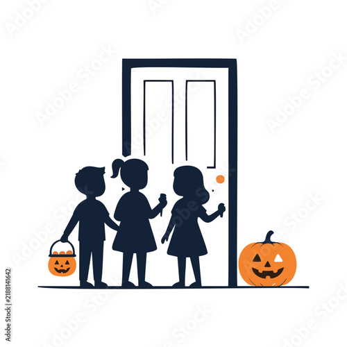 Halloween Trick Or Treat Kids Silhouette Pumpkin Vector Design