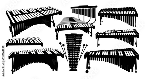Картината върху платно Xylophone musical instruments in black silhouette