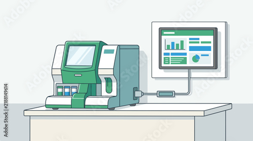 Medical Analyzer Machine with Digital Monitor, Isolated on Transparent Background