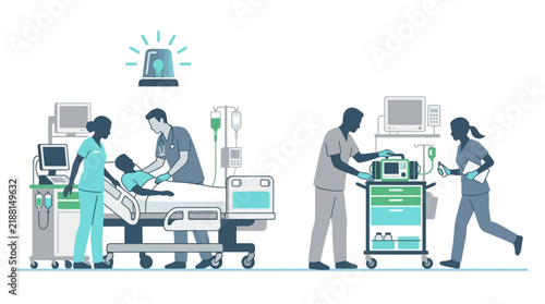 Medical Emergency Scene with Nurses and Patient in Hospital Bed