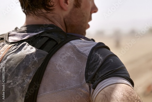 Obraz na płótnie Sweat crusted on athletic shirt during outdoor race