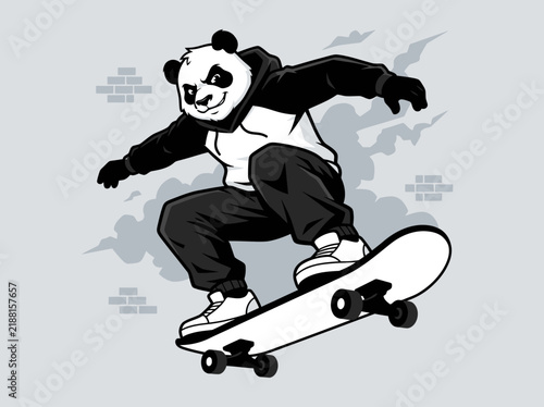 Bild auf Leinwand Cool panda skateboarder vector illustration featuring an urban streetwear character performing a kickflip trick