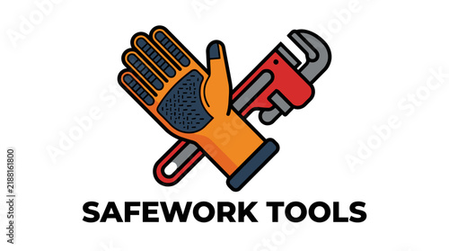 Industrial safety gloves and wrench tool logo