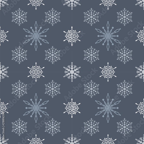 Seamless Winter Snowflake Pattern on Dark Blue Background for Christmas Holiday Stationery and Fabric Design