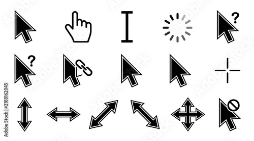 Cursor arrow pointers set for digital navigation and computer mouse clicks