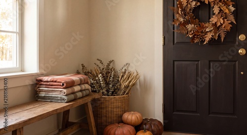 Country Porch Decorated With Pumpkins In Autumn