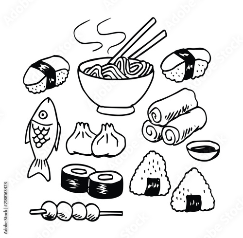 Japanese Food Hand-Drawn Elements Set