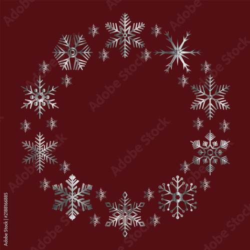 Silver Platinum Luxury Snowflake wreath frame in Red background EPS Vector