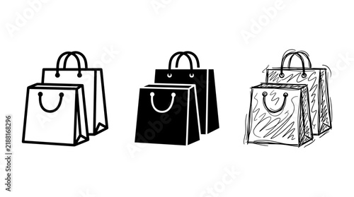 Shopping bags outline silhouette and sketch set vector illustration