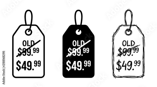 Sale price tags set with old and new prices