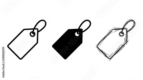 Price tag icons vector set, outline, solid, and sketch style