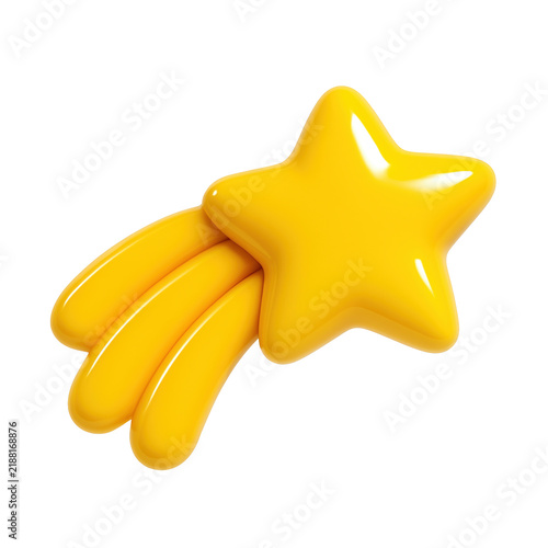 3D Glossy yellow shooting star PNG on transparent background