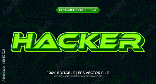 Hacker green neon text effect. Hacker editable text style effect. Sci-fi futuristic editable text effect