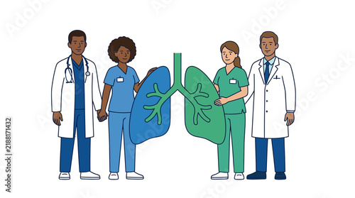 Medical Professionals Standing With Human Lungs Illustration