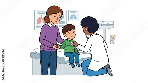 Pediatrician Examining A Sick Young Child In Medical Clinic