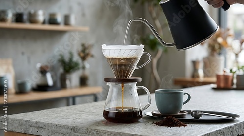 Manual pour over coffee brewing with gooseneck kettle coffee dripper cafe life
