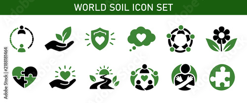 World Soil Day Icon Set, Soil Health, Plant Growth, Agriculture and Environmental Conservation.