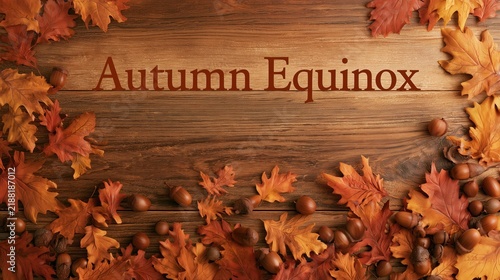 Banner photograph of falling autumn leaves and scattered acorns on a rustic wooden table, the text 