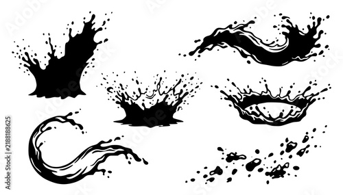 Realistic Water Splash Shapes Black Vector Collection Isolated