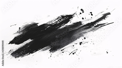 Black ink brush stroke texture isolated on white background