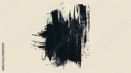 Black ink brush stroke texture on a beige background