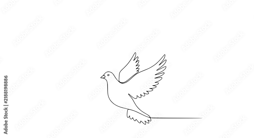 Fototapeta premium Single Line Drawing of a Dove Bird Flying on Transparent Background