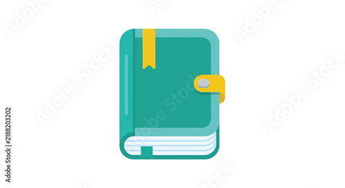 Foto Closed teal notebook with a yellow bookmark and clasp flat vector illustration