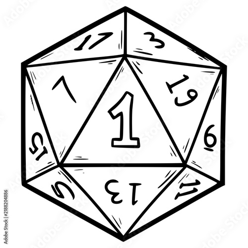D20 number one illustration hand drawn outline vector