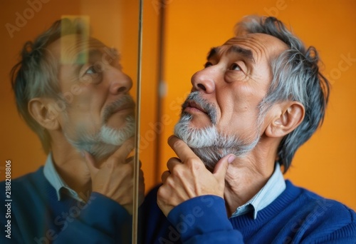 Old man thinking in three different pictures.