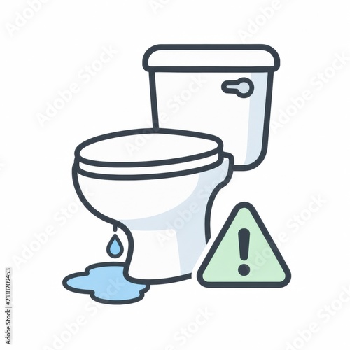 Naklejka 洋式トイレの便器から水漏れするトラブルと注意喚起マークのイラスト - 水道トラブル・設備修理