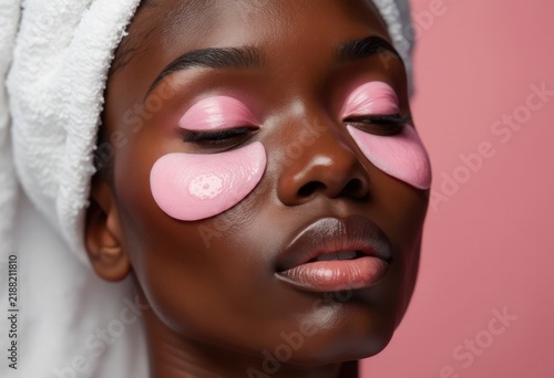 Woman with gloved hands applying face masks.