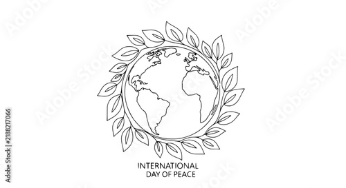 Obraz na płótnie Earth globe with leaves wreath, International Day of Peace, isolated