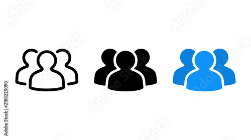 Group of three people connection icon set for interface design with community
