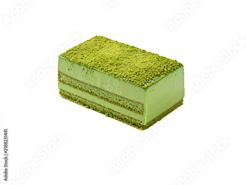 [Transparent Background PNG]Matcha Layered Mousse Cake Slice with Fine Powder Topping