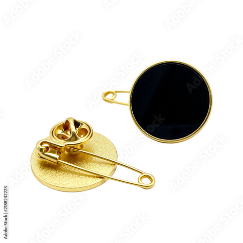 [Transparent Background PNG]Gold Plated Black Round Lapel Pins with Safety Clasp Backs
