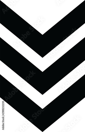 Triple black chevron arrows pointing downward on a white background with downward pointing direction navigation abstract minimalist indicator sequence directionality movement wayfinding
