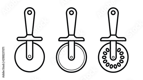 Bild auf Leinwand Set of three different pizza cutter kitchen utensil icons presented in a clean b