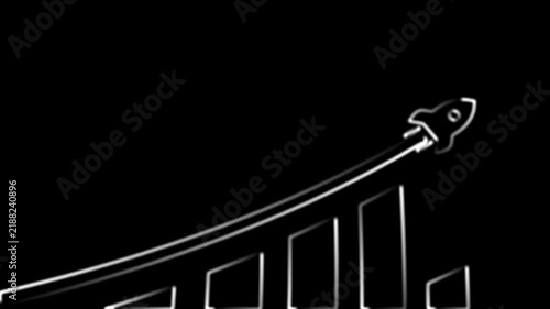 White Outline Rocket Launching Over Bar Chart Animation for Business Startup Growth