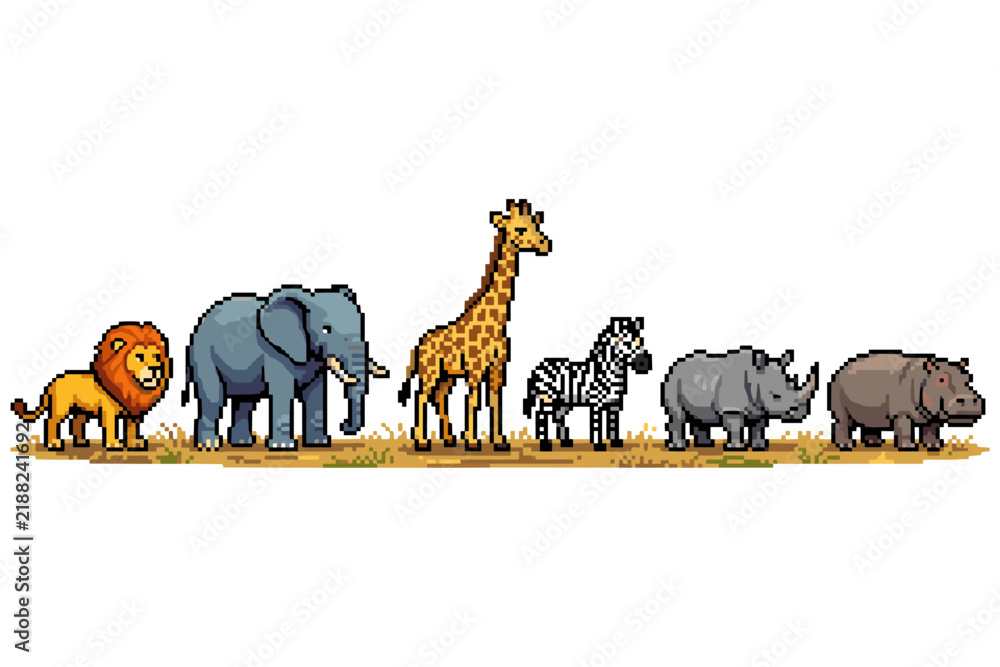 Fototapeta premium Pixel Art Safari Animals