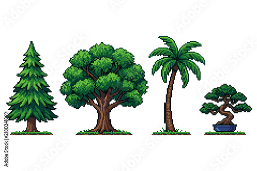 Fototapeta Pixel Art Trees Collection